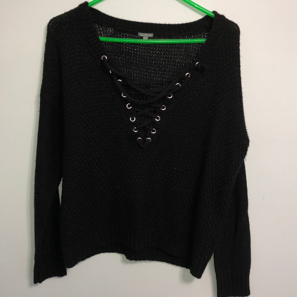 Black lace up sweater